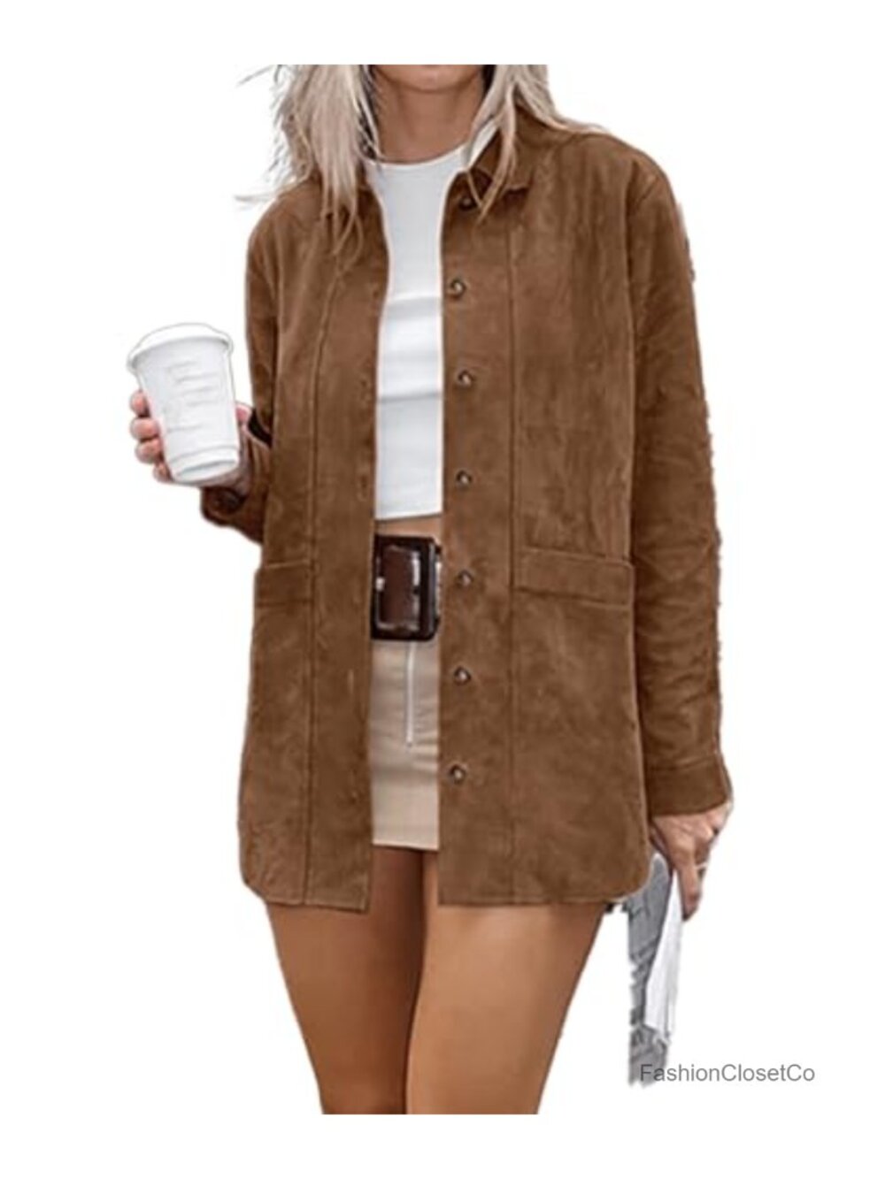 Faux Suede Button Down Shacket Oversized Lightweight Fall Blouse